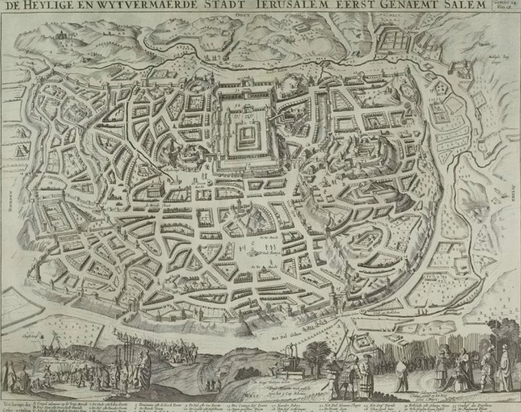 povijesne mape gradova ukrašene ilustracijama znamenitosti, grbovima i dekorativnim okvirima